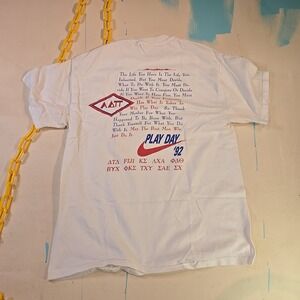 VTG 1992 Nike Alpha‎ Delta Pi TCU Sorority Play Day White L Cotton Tee 23x30 USA